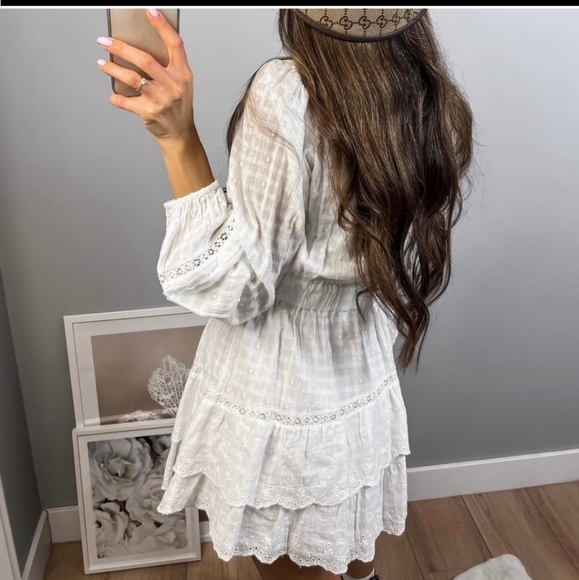 Zara * embroidered lace insert dress white flowy boho - Picture 8 of 11